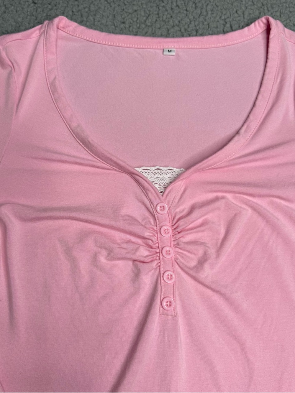 Pink ruched henley long sleeve top lace inset fitted soft girl size M - Picture 3 of 7